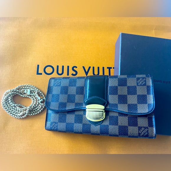 LOUIS VUITTON Damier Ebene Canvas Sistina Portefeuille Wallet on chain bag box - Picture 1 of 17
